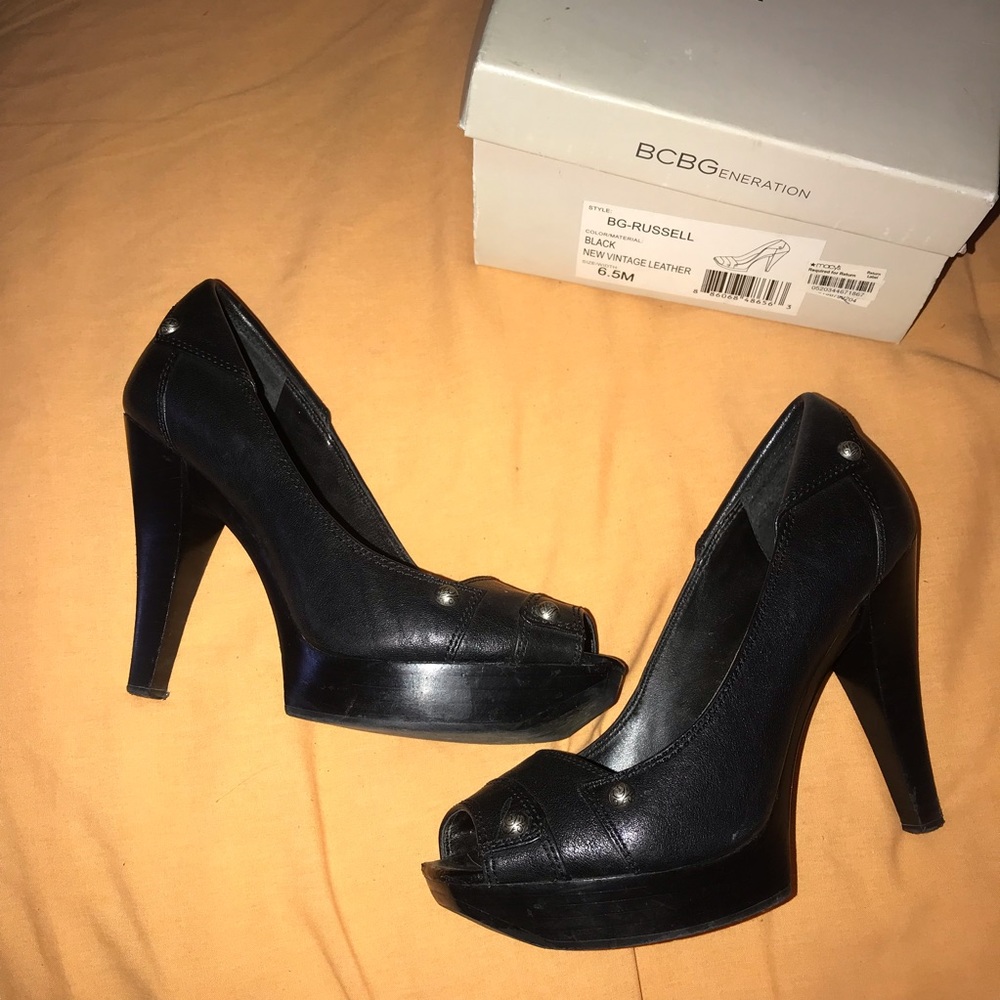BCBG Black Leather Heels